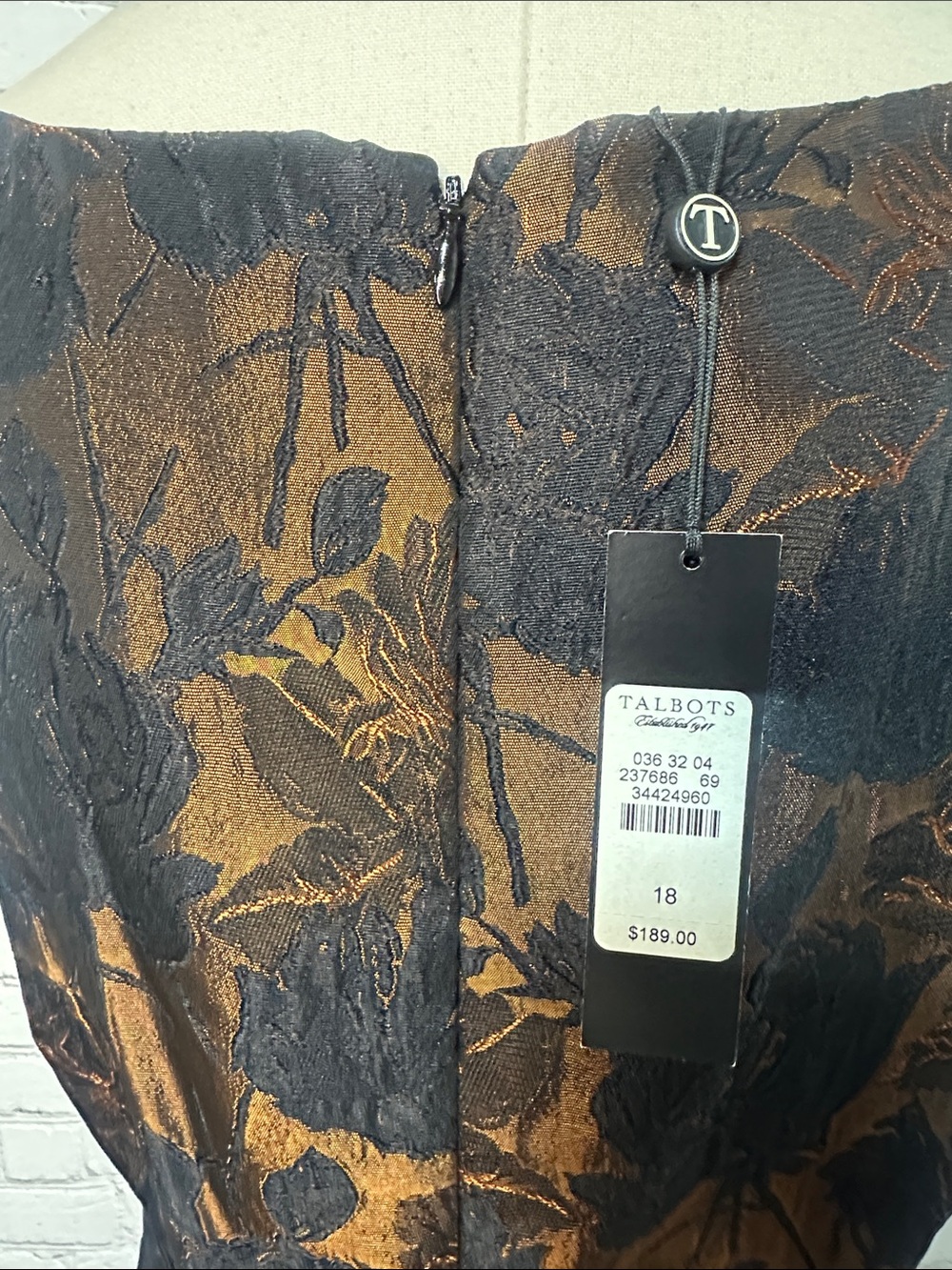 Talbots Bronze and Black Floral Jacquard Belted Dress Size 18 NEW - Picture 6 of 9
